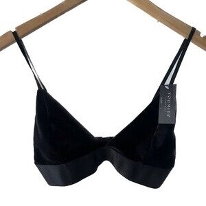 Youmita Underwear NWT Sexy Black Velvet Dream Deep V Triangle Bra Bralette L